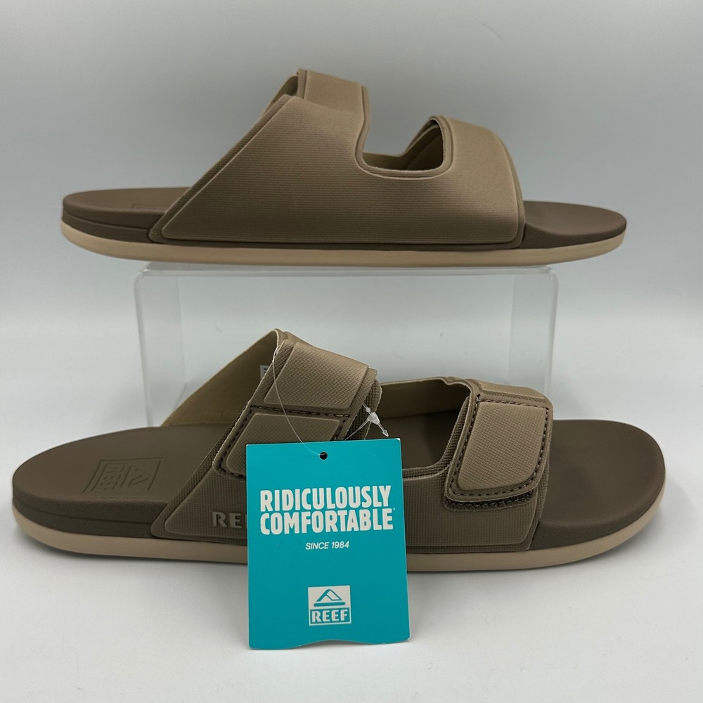 Reef Cushion Tradewind Slides Fossil Men Sz 11 NWT Adjustable Minimalist Comfort